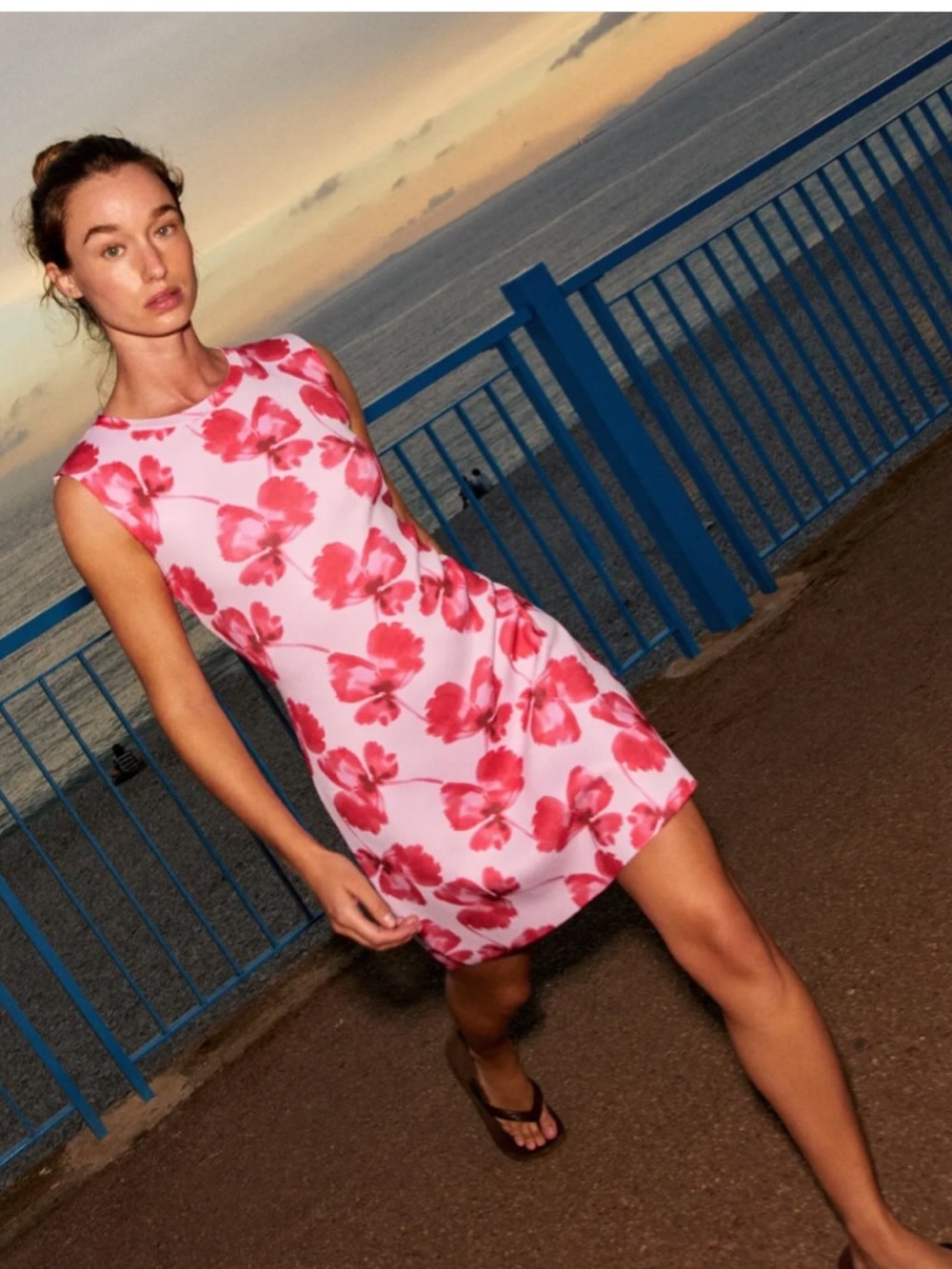Zara Pink Floral Sleeveless mesh Shift Dress size small